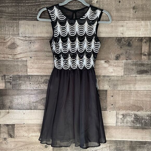 NWT Black and Silver Cocktail Dress by As U Wish - Picture 1 of 6